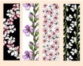 A set of floral bookmarks, flyers with pink and white flowers,